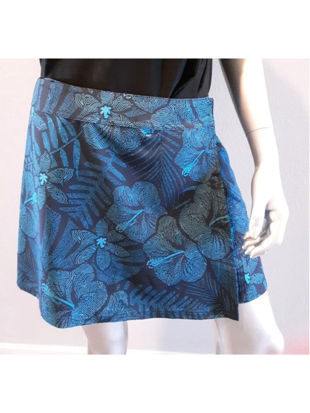 RIPSKIRT Hawai-Wrap Skirt-Maui Moonlight-Black & Teal Length 1 Travel Beach Sz M